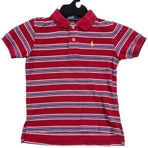 Polo Ralph Lauren Kids Red White Blue Striped Polo Shirt Short Sleeve 4/4T Pique
